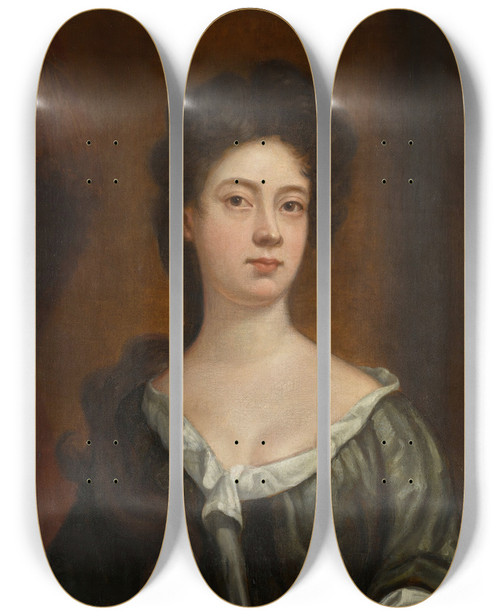 Triptych art skateboard deck of Follower Of Sir Godfrey Kneller Portrait Of A Lady by Follower Of Sir Godfrey Kneller (1646-1723)