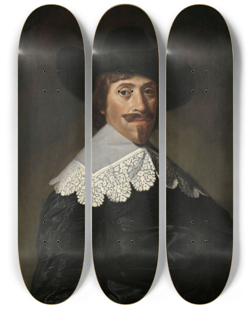 Triptych art skateboard deck of Dirck Dircksz Van Santvoort Frederik Dircksz Alewijn 160365 Alderman And Councillor Of Amsterdam by Dirck Dircksz Van Santvoort (1610-1680)