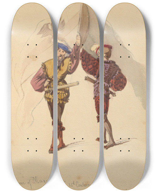 Triptych art skateboard deck of John Richard Coke Smyth Sketches Of Costume Pl070 by John Richard Coke Smyth (1808-1882)