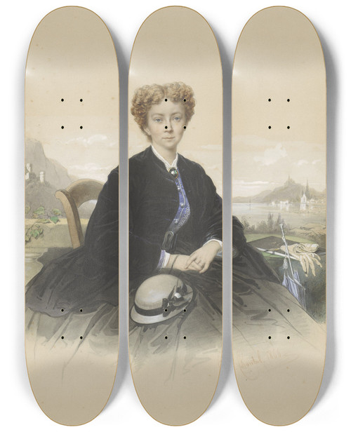 Triptych art skateboard deck of Louis Chantal Portret Van Maria Elisabeth Adolphine Wallerschill by Louis Chantal (1822-1899)
