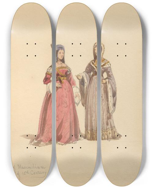 Triptych art skateboard deck of John Richard Coke Smyth Sketches Of Costume Pl110 by John Richard Coke Smyth (1808-1882)
