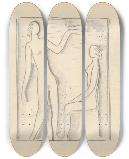 Triptych art skateboard deck of Mikul Galanda Study For The Painting With Prometheus by Mikulas Galanda (1895-1938)