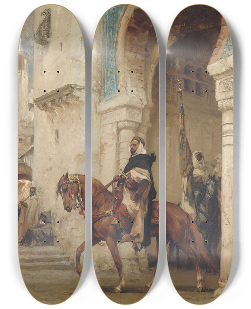 Triptych art skateboard deck of Henri Milien Rousseau Horseman Leaving A Palace by Henri milien Rousseau (1875-1933)