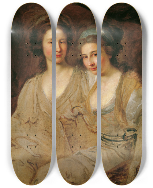 Triptych art skateboard deck of Johann Baptist Von Lampi The Elder Die Grfinnen Caroline Und Zo Thomatis by Johann Baptist Von Lampi The Elder (1751-1830)