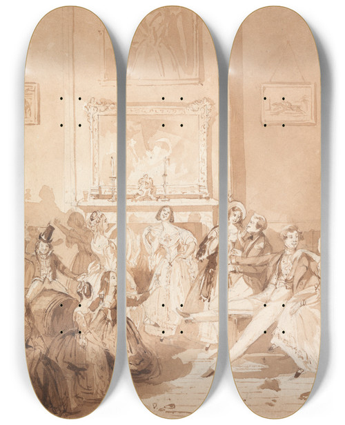 Triptych art skateboard deck of Henry Dawe The Life Of A Nobleman Scene The Third The Night House by Henry Dawe (1790-1848)