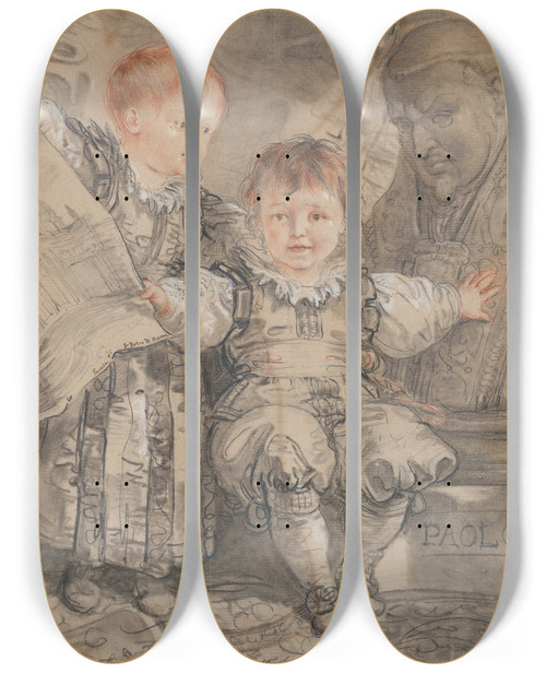 Triptych art skateboard deck of Giuseppe Cades Portrait Of The Princes Camillo And Francesco Borghese by Giuseppe Cades (1750-1799)