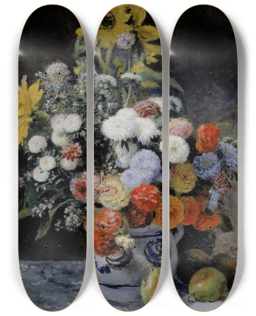 Triptych art skateboard deck of Pierreauguste Renoir Mixed Flowers In An Earthenware Pot by Pierre-Auguste Renoir (1841-1919)