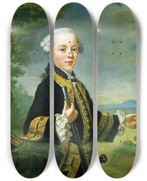 Triptych art skateboard deck of Johann Georg Ziesenis Portrait Of Justinian Theodor Friedrich Von Holzhausen by Johann Georg Ziesenis (1716-1776)