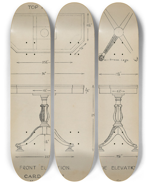 Triptych art skateboard deck of Isidore Sovensky Card Table by Isidore Sovensky