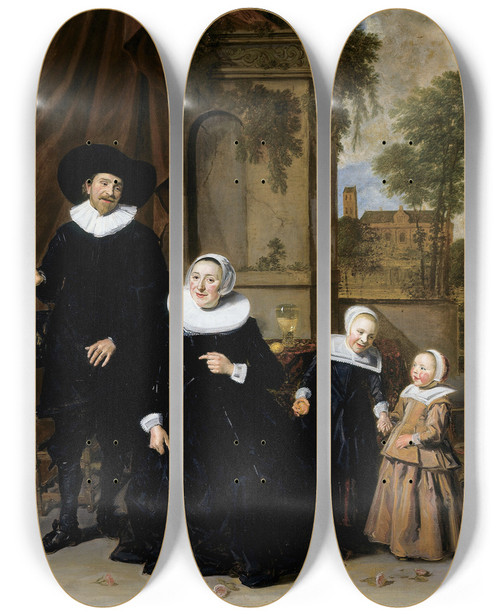 Triptych art skateboard deck of Frans Hals Portrait Of A Dutch Family by Frans Hals (1581-1666)
