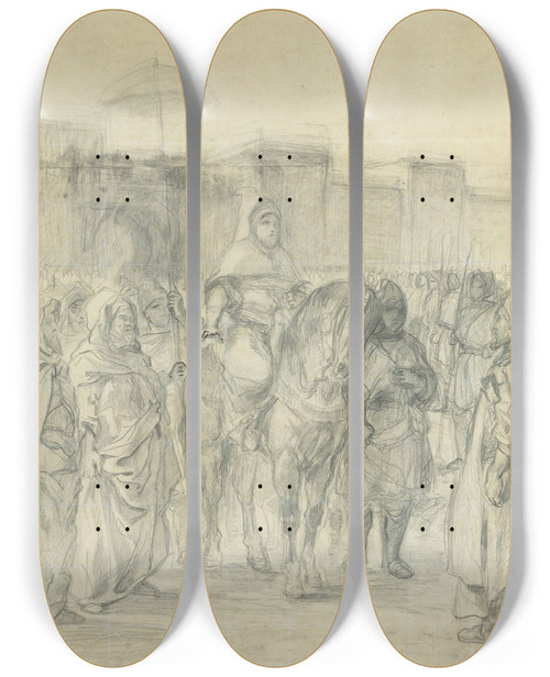 Triptych art skateboard deck of Eugne Delacroix Study For The Sultan Of Morocco And His Entourage_2 by Eugene Delacroix (1798-1863)