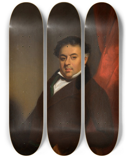 Triptych art skateboard deck of George Chinnery Portrait Ofa Gentleman Said To Be Mr Da Silva by George Chinnery (1774-1852)
