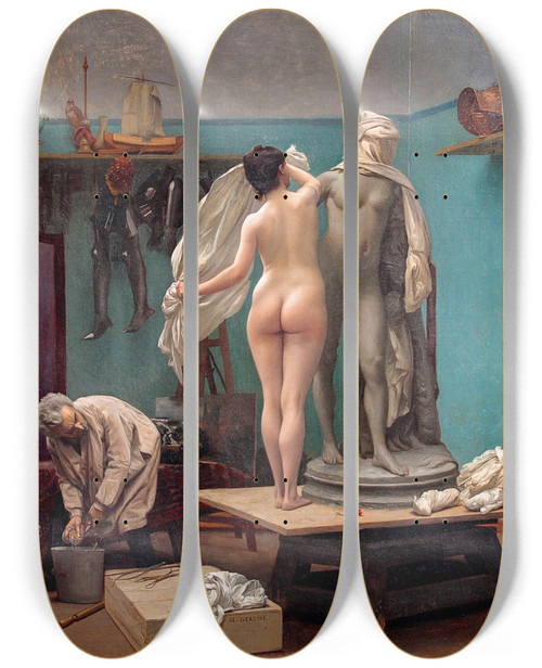 Triptych art skateboard deck of Jeanlon Grme The End Of The Pose by Jean-Lon Grme (1824-1904)
