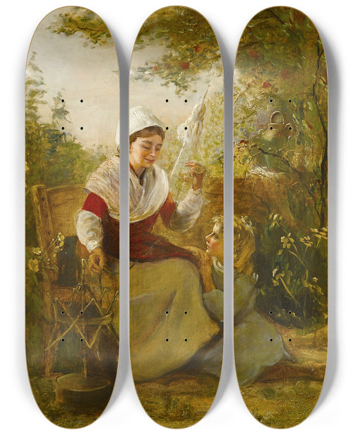 Triptych art skateboard deck of Alfred Fowler Patten A Portrait Of A Mother And Child by Alfred Fowler Patten (1826-1888)