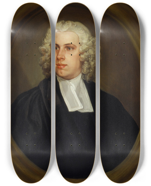 Triptych art skateboard deck of William Hogarth The Reverend Dr John Lloyd Curate Of St Mildreds Church Broad Street by William Hogarth (1697-1764)