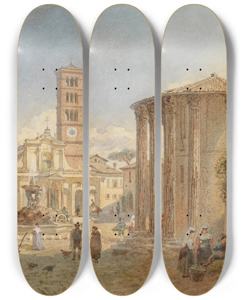 Triptych art skateboard deck of Franz Alt Rom Forum Boarium by Franz Alt (1821-1914)