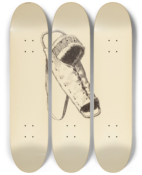 Triptych art skateboard deck of Frederic Remington Rawhide Cradle Apache Illustration From The Song Of Hiawatha by Frederic Remington (1861-1909)