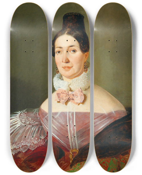 Triptych art skateboard deck of Johann Matthias Ranftl Portrait Of A Lady by Johann Matthias Ranftl (1804-1854)