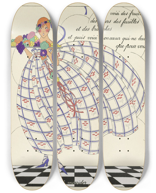 Triptych art skateboard deck of Marthe Romme Les Douze Mois De Lanne Messidor by Marthe Romme (19-20-)