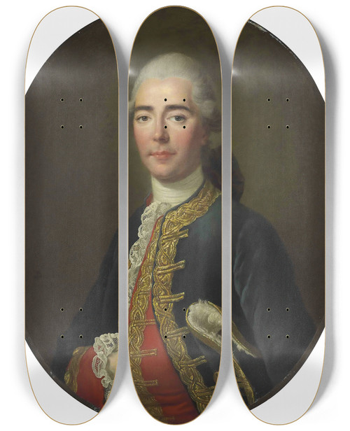 Triptych art skateboard deck of Franoishubert Drouais Portrait Of The Chevalier De Turenne by Francois Hubert Drouais (1727-1775)
