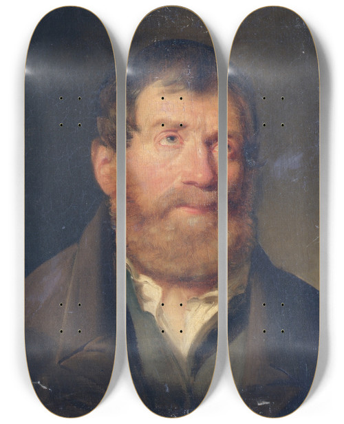 Triptych art skateboard deck of Joseph Hasslwander Studie Eines Mnnerkopfes by Joseph Hasslwander (1812-1878)