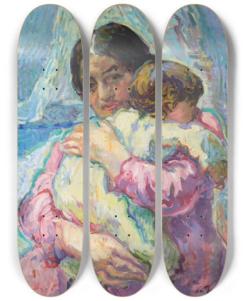 Triptych art skateboard deck of Nikolai Alexandrovich Tarkhov Maternit by Nikolai Alexandrovich Tarkhov (1871-1930)
