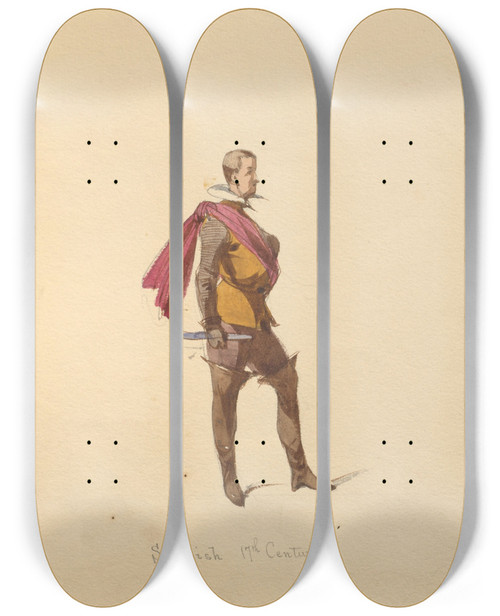 Triptych art skateboard deck of John Richard Coke Smyth Sketches Of Costume Pl080 by John Richard Coke Smyth (1808-1882)