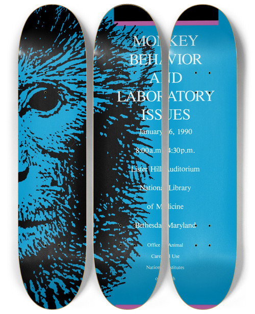 Triptych art skateboard deck of National Institutes Of Health Monkey Behavior And Laboratory Issues by National Institutes Of Health (1887)