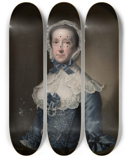 Triptych art skateboard deck of Joseph Wright Of Derby Portrait Of Mrs William Chasesr by Joseph Wright Of Derby (1734-1797)