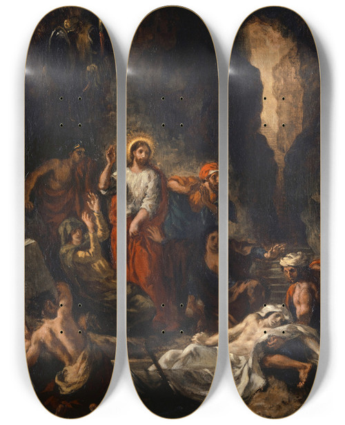 Triptych art skateboard deck of Eugne Delacroix The Raising Of Lazarus by Eugene Delacroix (1798-1863)