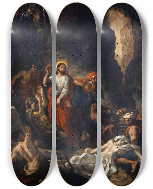 Triptych art skateboard deck of Eugne Delacroix The Resurrection Of Lazarus by Eugene Delacroix (1798-1863)