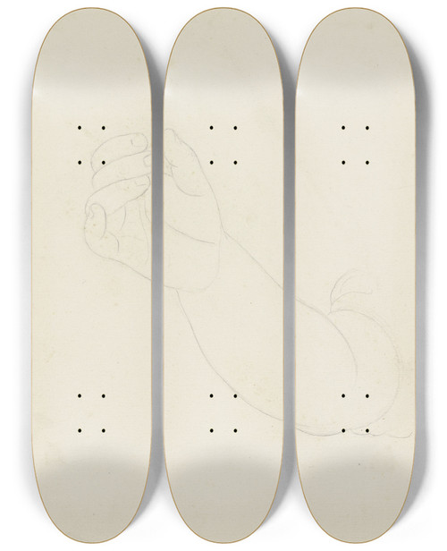 Triptych art skateboard deck of Karl Sandhaas Greifende Oder Pflckende Hand by Karl Sandhaas (1801-1859)