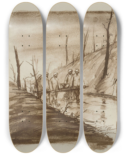 Triptych art skateboard deck of Georges Goursat Sem Passage Dun Bless Argonne by Georges Goursat (Sem) (1863-1934)