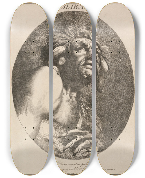 Triptych art skateboard deck of John Hamilton Mortimer Caliban From The Tempest by John Hamilton Mortimer (1740-1779)