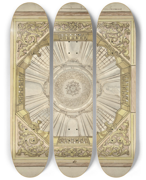 Triptych art skateboard deck of Elias Van Nijmegen Ontwerp Voor Een Plafondschildering Met Illusionistische Koepelgewelf Waarin Een Roset by Elias Van Nijmegen (1667-1755)