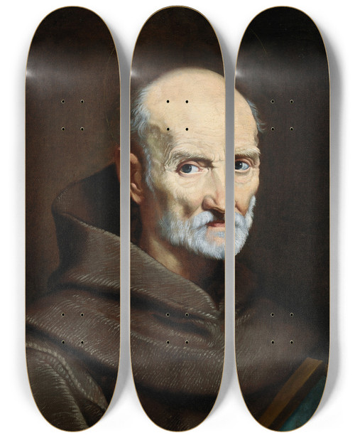 Triptych art skateboard deck of Carlo Maratti Portrait Of Luke Wadding by Carlo Maratti (1625-1713)