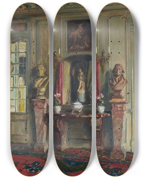 Triptych art skateboard deck of Walter Gay Intrieur Parisien by Walter Gay (1856-1937)