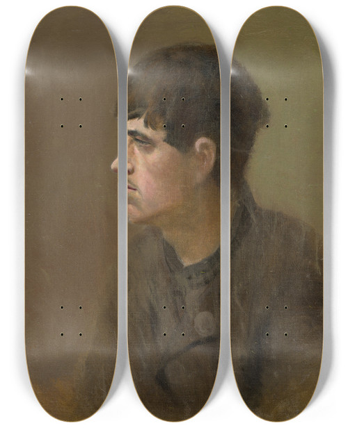 Triptych art skateboard deck of Ladislav Mednynszky Halffigure Of A Young Man From Profile by Ladislav Mednyanszky (1852-1919)