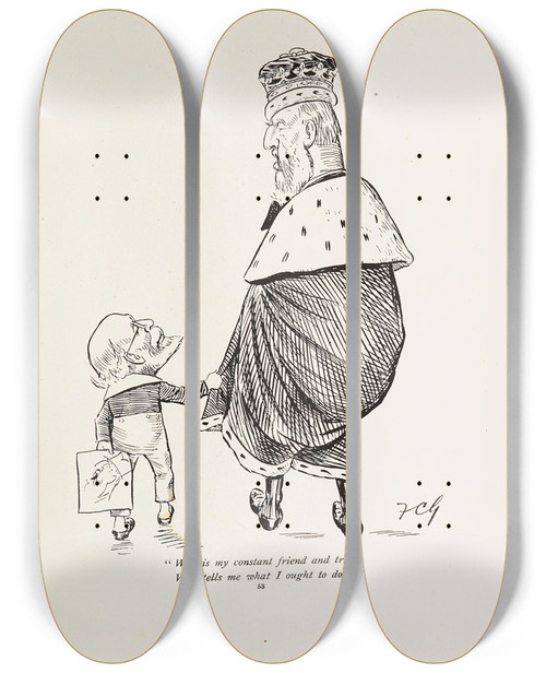 Triptych art skateboard deck of Sir Wilfrid Lawson Cartoons In Rhyme And Line Pl13 by Sir Wilfrid Lawson (1829-1906)