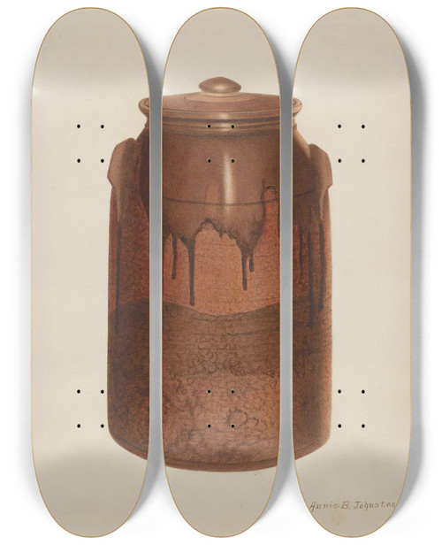 Triptych art skateboard deck of Annie B Johnston Pottery Jar With Lid_1 by Annie B Johnston (20-)