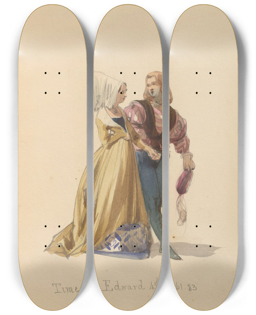 Triptych art skateboard deck of John Richard Coke Smyth Sketches Of Costume Pl032 by John Richard Coke Smyth (1808-1882)