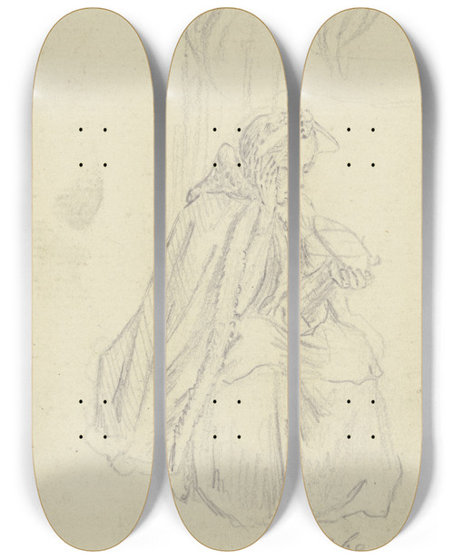Triptych art skateboard deck of Daniel Nikolaus Chodowiecki Sitzende Junge Frau Mit Umhang Halb Nach Rechts Gewandt Die Rechte An Die Schlfe Gelegt by Daniel Nikolaus Chodowiecki (1726-1801)