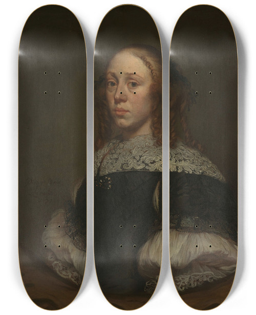 Triptych art skateboard deck of Pieter Van Anraedt Portrait Of A Woman by Pieter Van Anraedt (1635-1678)