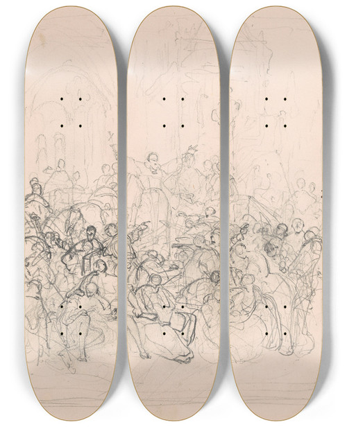 Triptych art skateboard deck of Nicaise De Keyser Peter The Hermit Preeching The Crusade_2 by Nicaise De Keyser (1813-1887)