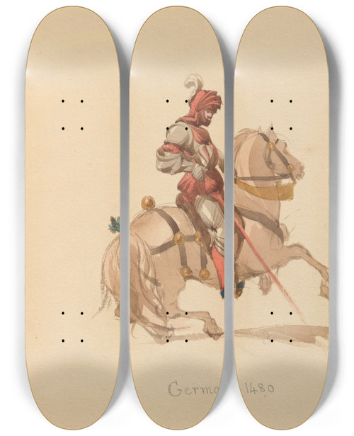 Triptych art skateboard deck of John Richard Coke Smyth Sketches Of Costume Pl026 by John Richard Coke Smyth (1808-1882)