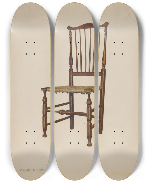 Triptych art skateboard deck of Magnus S Fossum Bastard Windsor Chair by Magnus S Fossum