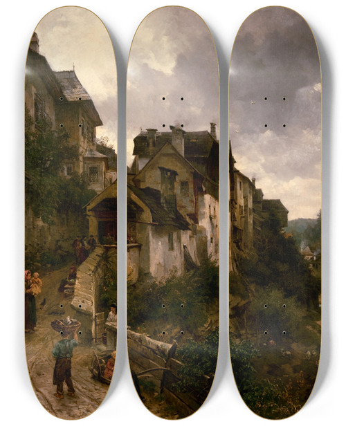 Triptych art skateboard deck of Hugo Darnaut Motiv Aus Zell by Hugo Darnaut (1850-1937)