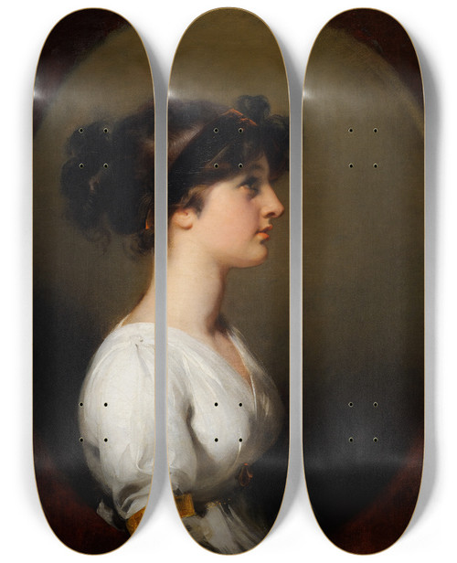 Triptych art skateboard deck of Sir Thomas Lawrence The Honorable Caroline Upton by Sir Thomas Lawrence (1769-1830)