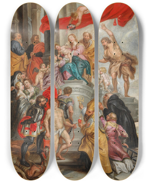 Triptych art skateboard deck of Follower Of Peter Paul Rubens The Virgin And Child Adored By Saints by Follower Of Peter Paul Rubens (1577-1640)