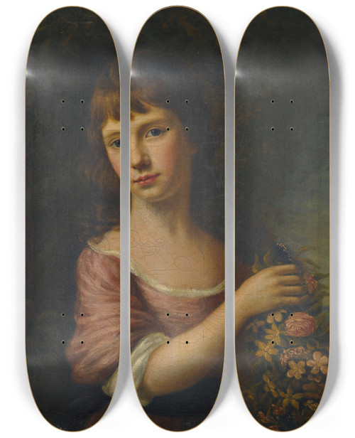 Triptych art skateboard deck of Nathaniel Hone Portrait Of Ann Anderson Wife Of Alexander Balmanno by Nathaniel Hone (1718-1784)